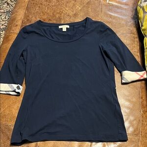 Burberry navy scoop neck t shirt 3/4 sleeve top